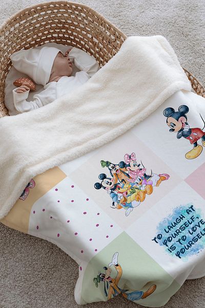 Tuğba Kuğu Double Face Plush Blanket - Little Mouse and All Friends Patchwork