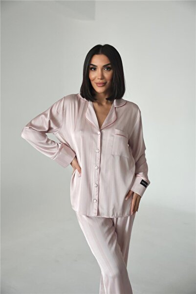 COCCOLARSI Sogni Lineari Saten Uzun Pijama Takımı LDK03