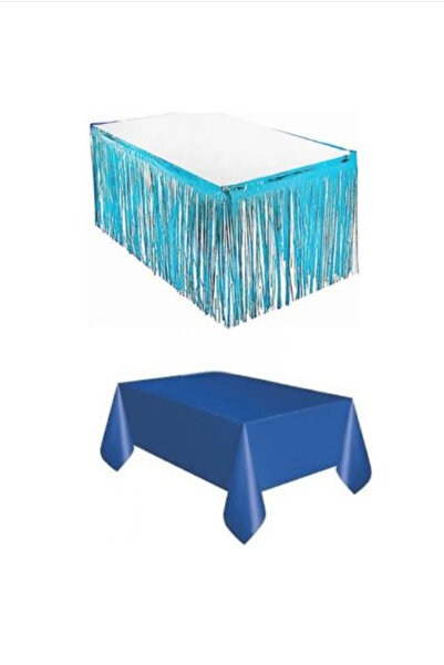 PartAntalya تنورة طاولة زرقاء معدنية ومفرش طاولة باللون الأزرق الداكن