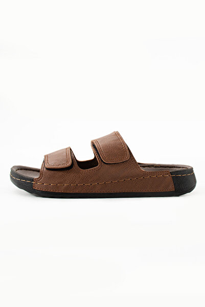 Enova Men's Leather (Artificial) Orthopedic Comfortable Sole Adjustable Velcro Stitched Leather Insole Men's Slippers