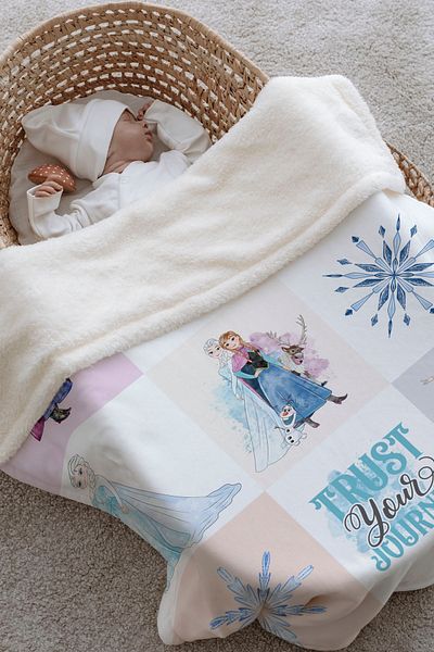 Tuğba Kuğu Plush Double Face Blanket (80X120) - Cartoon - Frozen Elsa And Anna Patchwork