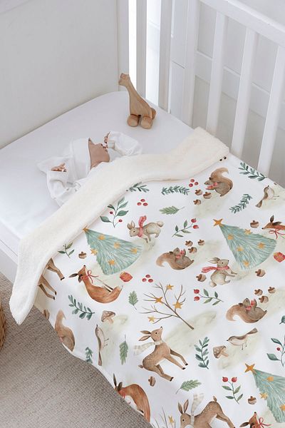Tuğba Kuğu Plush Double Face Blanket (80X120) - Limited 21 - New Year in the Forest