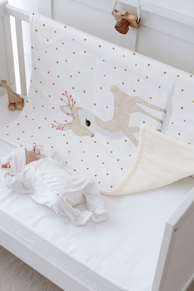 Tuğba Kuğu Plush Double Face Blanket (80x120) - Iconic - Bambi with Flower Horns