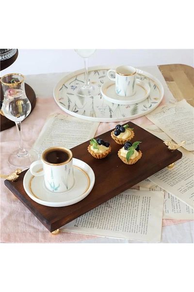 Akayev 30x14 Cm Wooden Bird Presentation Plate - Gold Footed