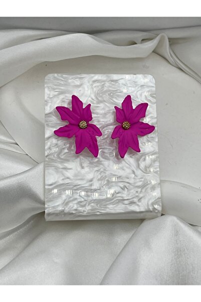 Yıldız Accessory Pink Floral Gold Color Detailed Earrings