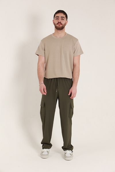 TKT Men's Baggy Style Parachute Fabric Pants with Commando Pockets and Adjustable Leg Clip