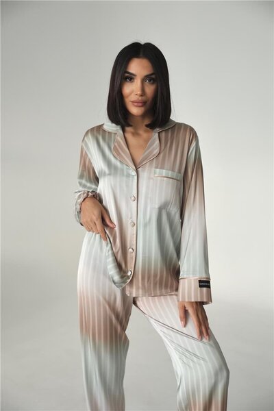 COCCOLARSI Sogni Lineari Saten Uzun Pijama Takımı LDK10