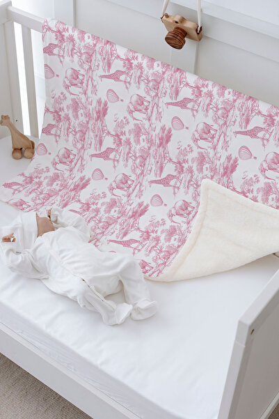 Tuğba Kuğu Peluş Çift Yüz Battaniye - Pink Toile De Jouy