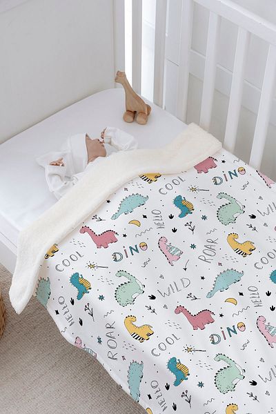 Tuğba Kuğu Plush Double Face Blanket (80X120) - Iconic - Cute Dinosaurs