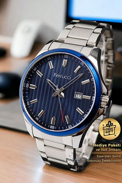 Ferrucci Navy Blue Dial Calendar Men's Wrist Watch Fc.13079Tm