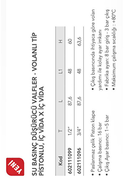 Eca Basınç Düşürücü Valf 3/4" Volanlı Tip Vida X Iç Vida 602111096