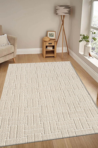 Raschel Carpet Kaymaz Taban Moopy Krem Bukleli Yumuşak Soft Dokuma Yolluk Halı Salon Halısı Lp1001a_krem
