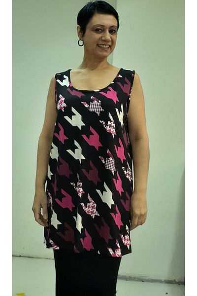 Mertcan Butik Black and Pink Print Thick Strap Knitted T-Shirt
