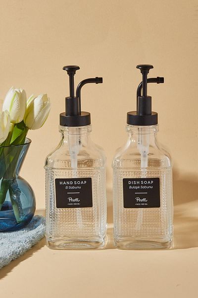 Mirilliahome Μαύρο Διαφανές Γυαλί Σετ Σαμπουάν, Μαλακτικό και Σαπούνι - 500 m
