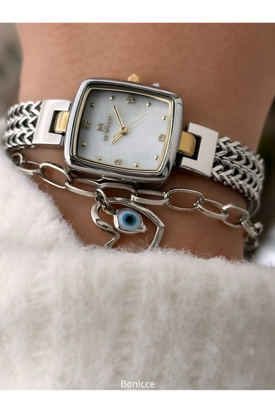 Reward 22*20mm Case,Silver Yellow Steel Band,Valentine's Day Gift Women's Wristwatch +Bracelets
