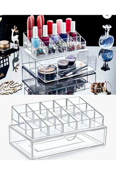 İthal 2 Layers Jewelry Accessory Bijouterie Makeup Manicure Nail Polish Organizer with Large Size Drawers, Organizer