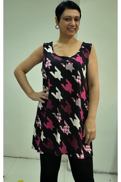 Mertcan Butik Black and Pink Print Thick Strap Knitted T-Shirt