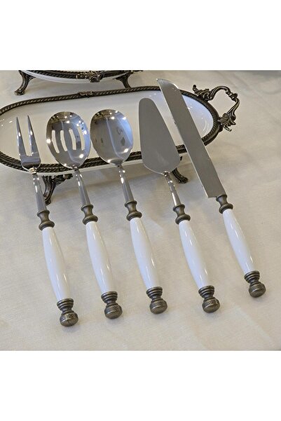 AlyaHomeAksesuar Antique Porcelain 5 Piece Serving Spoon Set