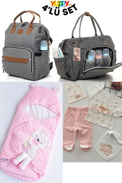 pjishop YUPPY 4'LÜ SET (BEBEK SIRT ve OMUZ ÇANTASI, HASTANE ÇIKIŞI, NOHUT KUNDAK)