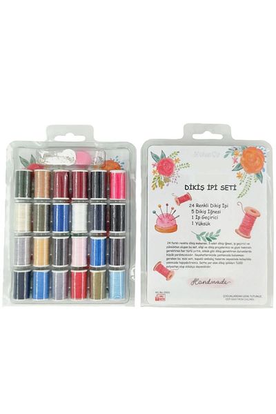 balım hobi "nakışın sırrı iğnenin dansında" Mini Spool - 24 Pieces Sewing Lanyard Set, 5 Pieces Sewing Needle, Thread Threader, Thimble, Thread Set