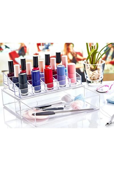İthal 2 Layers Jewelry Accessory Bijouterie Makeup Manicure Nail Polish Organizer with Large Size Drawers, Organizer