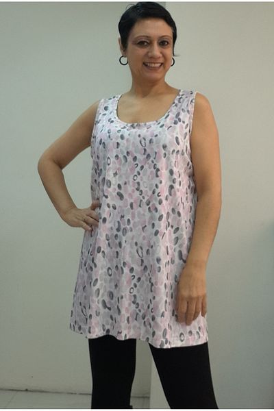 Mertcan Butik Μπλουζάκι από χτενισμένο βισκόζη με ροζ σχέδιο με χοντρό λουράκι