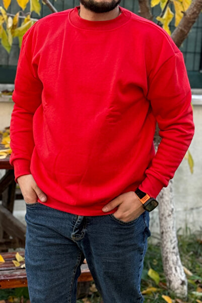 ruNadeS Червена блуза с редовна кройка, стандартен крой, дебела подплата от флис и обло деколте