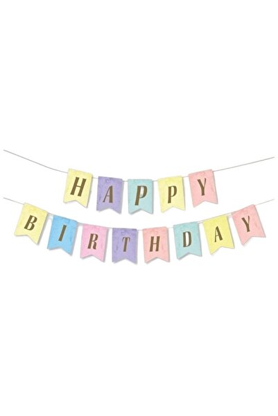 ikm balon Happy Birthday Gold Baskılı Makaron Renkli Doğum Günü Yazısı Banner