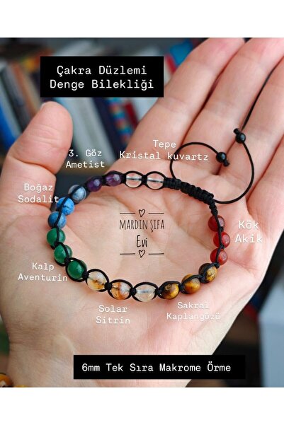Doğaltaş Çakra Denge Makrome Örme Bileklik (6mm)