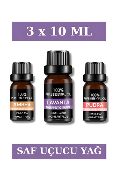 homeartplus 3x10 ml Esans Lavanta ,Pudra , Amber Koku Buhurdanlık Yağı Ve Aro...