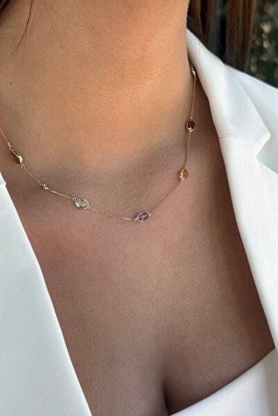 Utku Kuyumculuk 14 AYAR 6,8 CT RENKLİ TAŞLI 0,03 CT PIRLANTA TAŞLI KOLYE