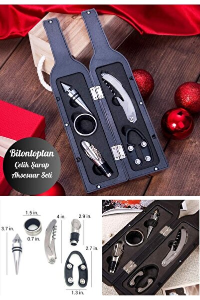 Deco Elit 5 Parça Çelik Şişe Açacağı Seti Dekoratif Kılıf ile Şık Hediye Seti...