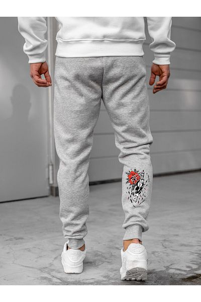 DEEPSENCE Ανδρικό παντελόνι Jogger σε γκρι Slim Fit - Skinny Leg, με στάμπα με δύο κλωστές