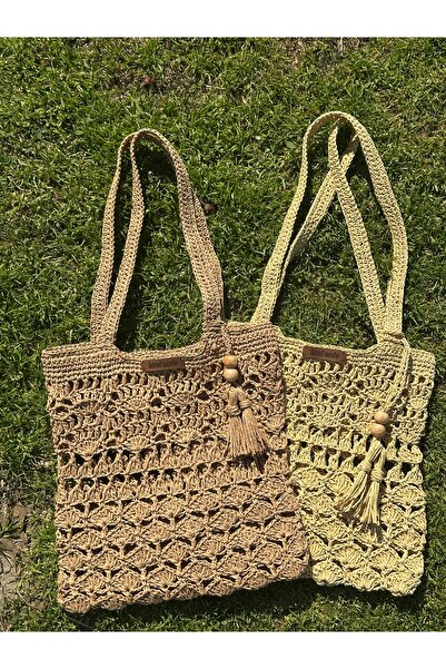 Azra Yazlık çanta / Kağıt ip El örgü çanta / Rafya çanta / Hasır çanta / Askılı Çanta / Bohem Çanta