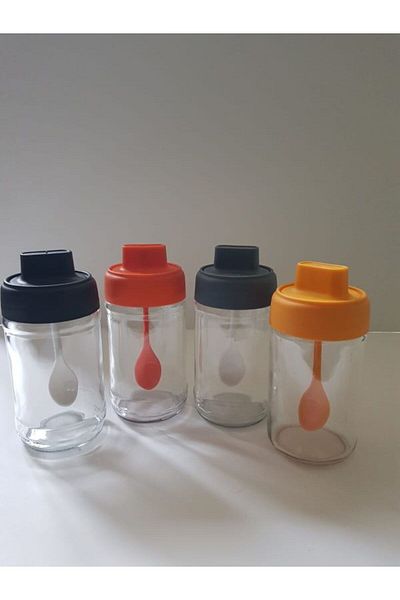abenim 4-Piece Colorful Spice Holder Set with Spoon - 330 ml - Glass Jar