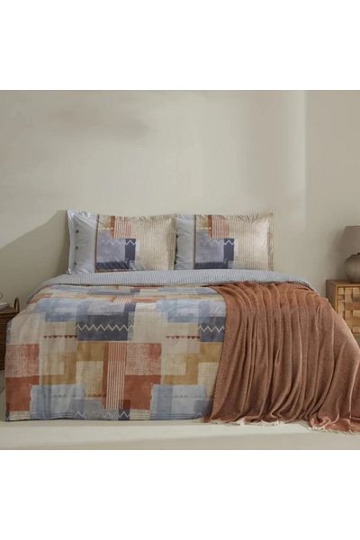 Karaca Home Simon 100% Baumwolle Doppelbett Bettwäsche und Decken Set