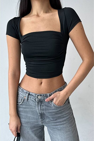 Edela بلوزة قصيرة بأكمام مربعة ورقبة مربعة 5010