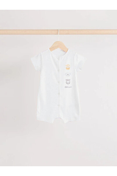 Next Baby White Safari Print 3-Piece Romper Set - Short Sleeve, Organic Cotton Alye63880