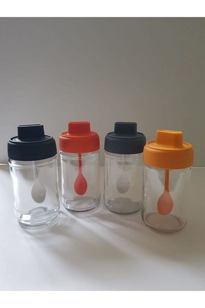 abenim 4-Piece Colorful Spice Holder Set with Spoon - 330 ml - Glass Jar
