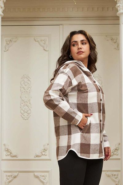 RMG قميص GAMZE FASHION BUTIK منقوش بمقاس كبير مع جيوب