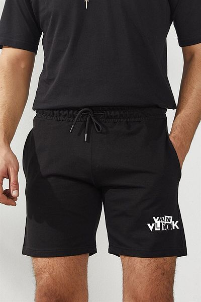 VAN VLECK Ανδρικό μαύρο καθημερινό σορτς Slim Fit Slim Fit βαμβακερό