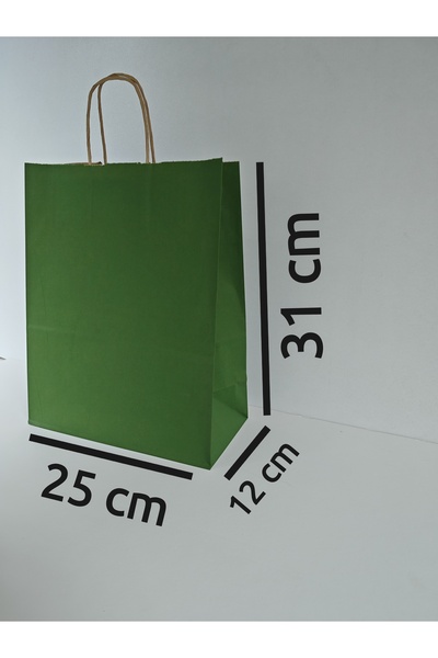 arminow YEŞİL RENK KRAFT BÜKÜM SAPLI KAĞIT ÇANTA HEDİYE POŞETİ - 25x31x12 CM - 4 ADET - Ç081