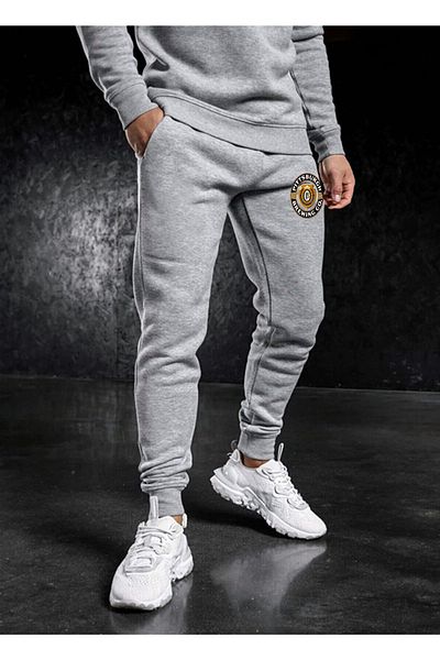 Moos Men's Gray Slim Fit Jogger Sweatpants Printed