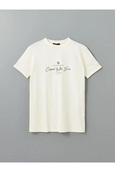 LC Waikiki Lcw Modest Ecru Women's T-Shirt - Crew Neck, Printed t t