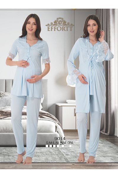 Maison Mila Set pijamale de maternitate și de maternitate cu mâneci Effortt cu detaliu din dantelă