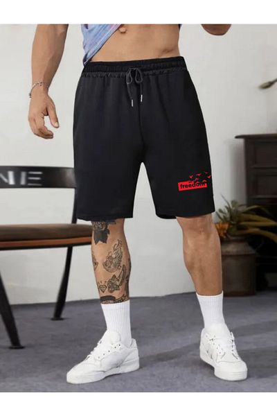 DEEPSENCE Pánské černé šortky - Basketbal a Fotbal z česané bavlny, Ležérní Fitness Sportovní Běh
