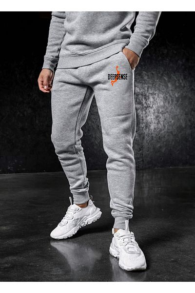 DEEPSENCE Ανδρικό Jogger Sweatpants Grey Slim Fit Skinny Leg - Δύο νήματα με στάμπα