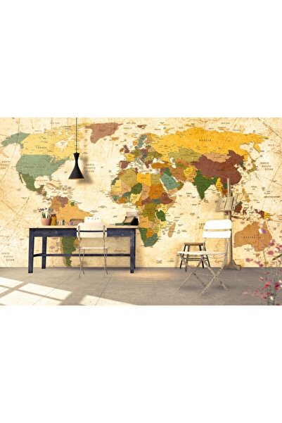 Pluswall Güncel Siyasi Dünya Haritası Özel Tasarım Duvar Kağıdı 1 Metre Kare