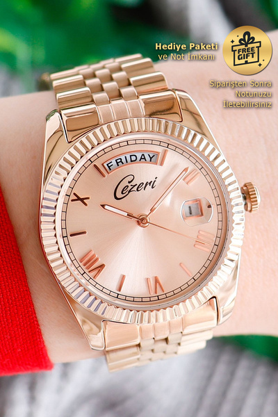 Cezeri Rose Bakır Renk Çift Takvimli Kadın Kol Saati