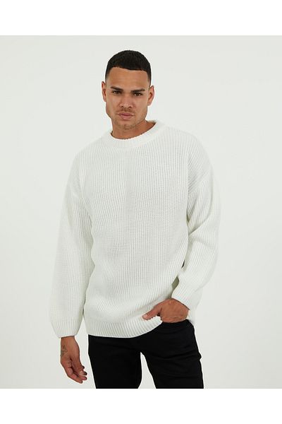 elkumoda Double Layer Knitted Non-Pilling Cotton Knitwear Pullover Oversize Loose Crew Neck Sweater